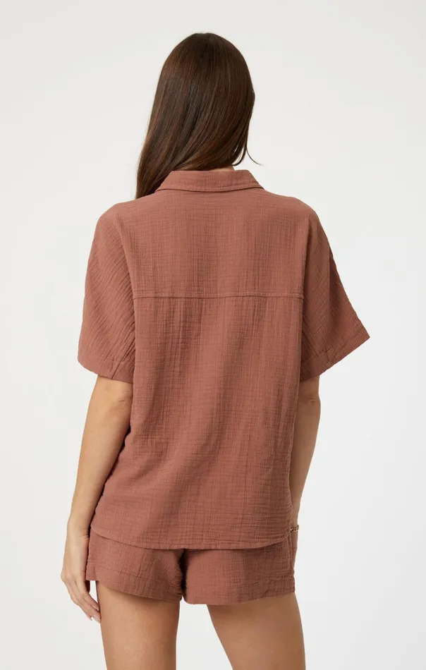 Women Gauze Short Sleeve Shirt In Brownie Mavi Jeans Shirts Women Gauze Short Sleeve Shirt In Brownie Mavi Jeans Shirts