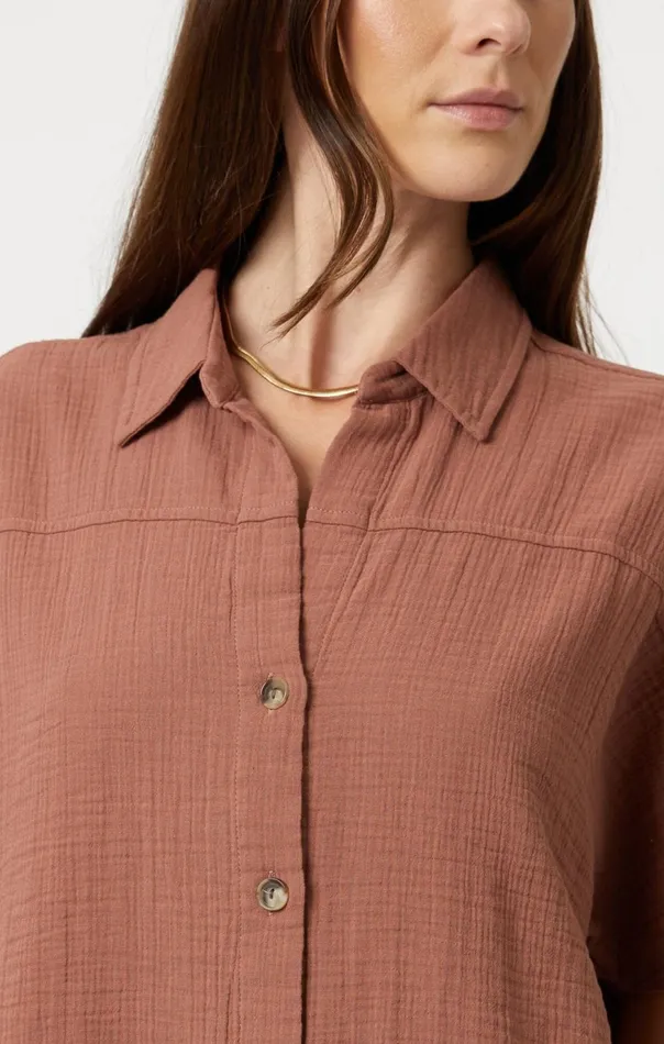 Women Gauze Short Sleeve Shirt In Brownie Mavi Jeans Shirts Women Gauze Short Sleeve Shirt In Brownie Mavi Jeans Shirts