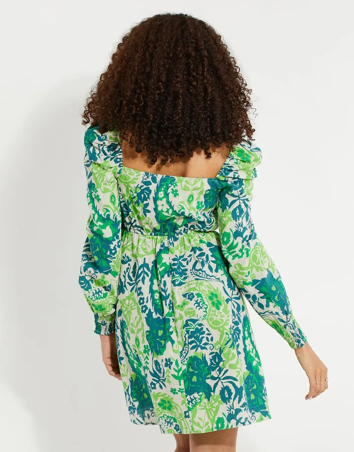 Women Green Floral Linen Look Ruched Mini Dress Floral Threadbare Dresses Women Green Floral Linen Look Ruched Mini Dress Floral Threadbare Dresses