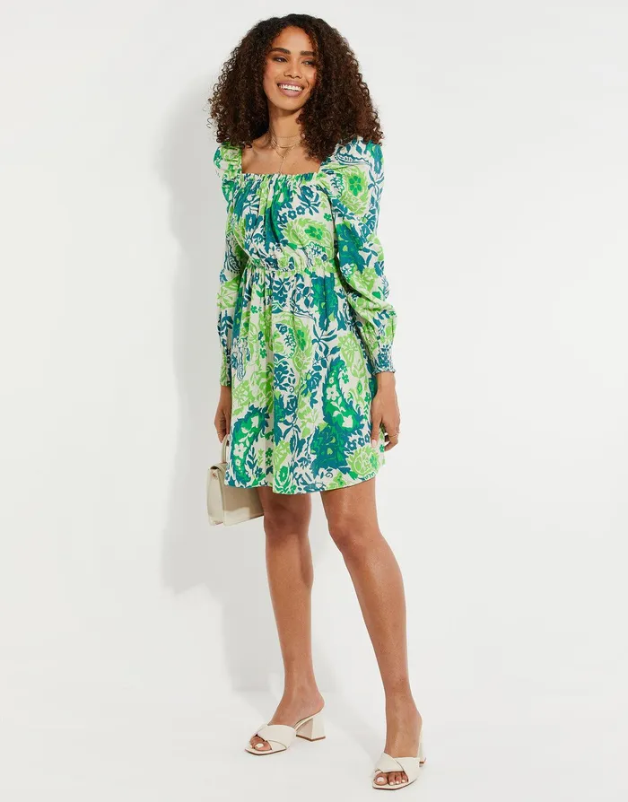 Women Green Floral Linen Look Ruched Mini Dress Floral Threadbare Dresses Women Green Floral Linen Look Ruched Mini Dress Floral Threadbare Dresses