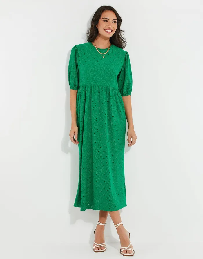 Women Green Jersey Broderie Anglaise Dress Green Threadbare Dresses