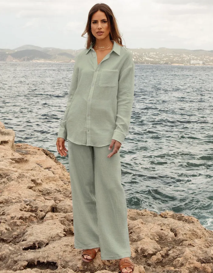 Women Green Long Sleeve Cotton Crinkle Shirt Green Threadbare Blouses and Shirts Women Green Long Sleeve Cotton Crinkle Shirt Green Threadbare Blouses and Shirts