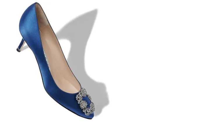 Women Hangisi Manolo Blahnik HANGISI 50 Blue Satin Jewel Buckle Pumps Women Hangisi Manolo Blahnik HANGISI 50 Blue Satin Jewel Buckle Pumps
