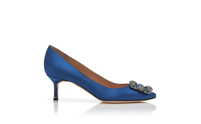 Women Hangisi Manolo Blahnik HANGISI 50 Blue Satin Jewel Buckle Pumps Women Hangisi Manolo Blahnik HANGISI 50 Blue Satin Jewel Buckle Pumps