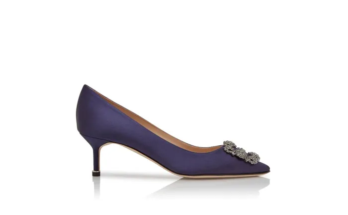 Women Hangisi Manolo Blahnik HANGISI 50 Dark Blue Satin Jewel Buckle Pumps Women Hangisi Manolo Blahnik HANGISI 50 Dark Blue Satin Jewel Buckle Pumps