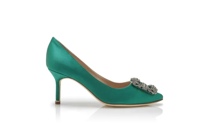 Women Hangisi Manolo Blahnik HANGISI 70 Green Satin Jewel Buckle Pumps Women Hangisi Manolo Blahnik HANGISI 70 Green Satin Jewel Buckle Pumps