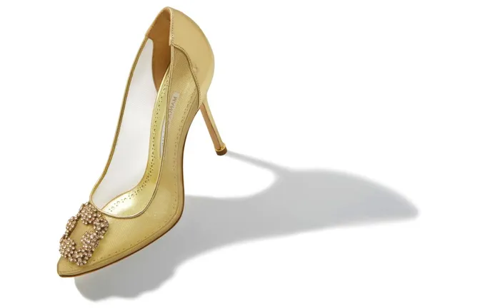Women Hangisi Manolo Blahnik HANGISI Gold Mesh Jewel Buckle Pumps Women Hangisi Manolo Blahnik HANGISI Gold Mesh Jewel Buckle Pumps