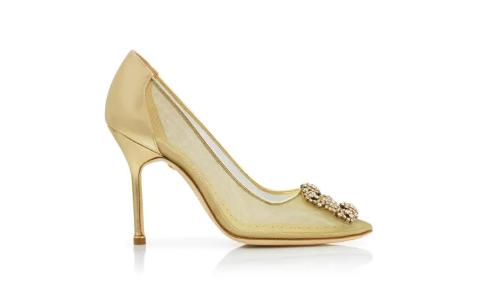 Women Hangisi Manolo Blahnik HANGISI Gold Mesh Jewel Buckle Pumps Women Hangisi Manolo Blahnik HANGISI Gold Mesh Jewel Buckle Pumps