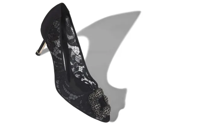 Women Hangisi Manolo Blahnik HANGISI LACE 70 Black Lace Jewel Buckle Pumps Women Hangisi Manolo Blahnik HANGISI LACE 70 Black Lace Jewel Buckle Pumps