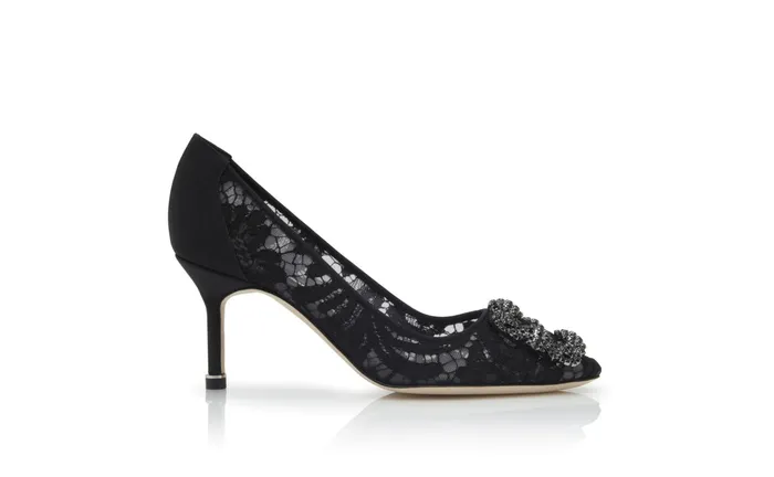 Women Hangisi Manolo Blahnik HANGISI LACE 70 Black Lace Jewel Buckle Pumps Women Hangisi Manolo Blahnik HANGISI LACE 70 Black Lace Jewel Buckle Pumps