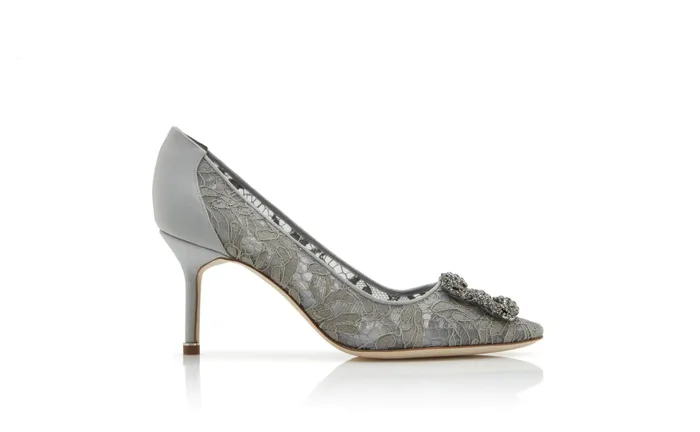 Women Hangisi Manolo Blahnik HANGISI LACE 70 Grey Lace Jewel Buckled Pumps Women Hangisi Manolo Blahnik HANGISI LACE 70 Grey Lace Jewel Buckled Pumps