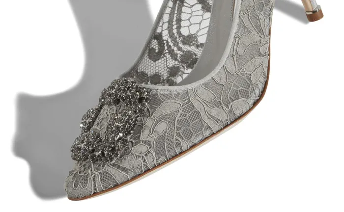 Women Hangisi Manolo Blahnik HANGISI LACE 70 Grey Lace Jewel Buckled Pumps Women Hangisi Manolo Blahnik HANGISI LACE 70 Grey Lace Jewel Buckled Pumps