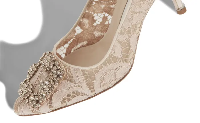 Women Hangisi Manolo Blahnik HANGISI LACE 70 Pink Champagne Lace Jewel Buckle Pumps Women Hangisi Manolo Blahnik HANGISI LACE 70 Pink Champagne Lace Jewel Buckle Pumps