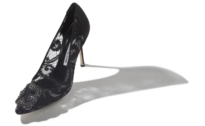 Women Hangisi Manolo Blahnik HANGISI LACE Black Lace Jewel Buckle Pumps Women Hangisi Manolo Blahnik HANGISI LACE Black Lace Jewel Buckle Pumps
