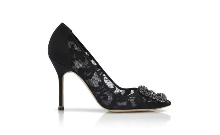 Women Hangisi Manolo Blahnik HANGISI LACE Black Lace Jewel Buckle Pumps Women Hangisi Manolo Blahnik HANGISI LACE Black Lace Jewel Buckle Pumps