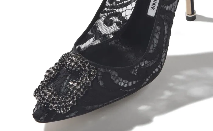 Women Hangisi Manolo Blahnik HANGISI LACE Black Lace Jewel Buckle Pumps Women Hangisi Manolo Blahnik HANGISI LACE Black Lace Jewel Buckle Pumps