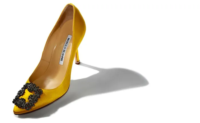 Women Hangisi Manolo Blahnik HANGISI Yellow Satin Jewel Buckle Pumps Women Hangisi Manolo Blahnik HANGISI Yellow Satin Jewel Buckle Pumps