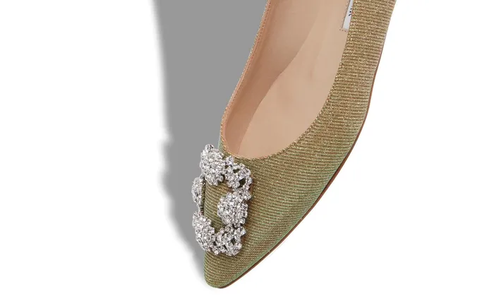 Women Hangisi Manolo Blahnik HANGISIFLAT GLITTER Gold Glitter Fabric Jewel Buckle Flat Shoes Women Hangisi Manolo Blahnik HANGISIFLAT GLITTER Gold Glitter Fabric Jewel Buckle Flat Shoes
