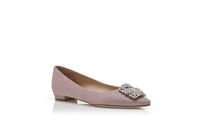 Women Hangisi Manolo Blahnik HANGISIFLAT GLITTER Pink Glitter Fabric Jewel Buckle Flat Shoes Women Hangisi Manolo Blahnik HANGISIFLAT GLITTER Pink Glitter Fabric Jewel Buckle Flat Shoes