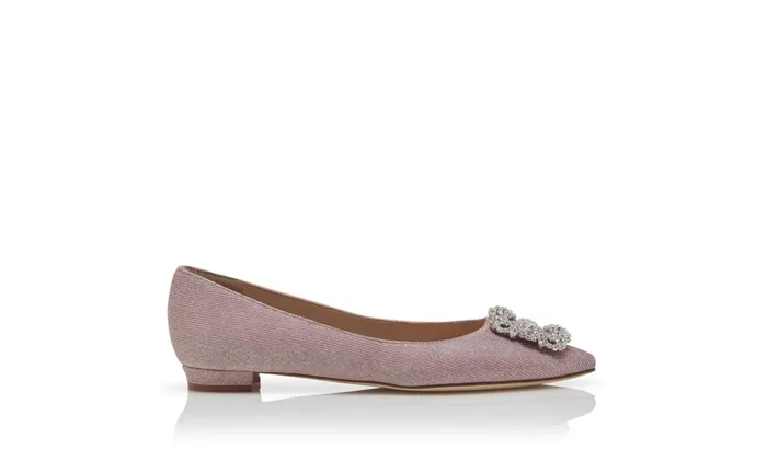 Women Hangisi Manolo Blahnik HANGISIFLAT GLITTER Pink Glitter Fabric Jewel Buckle Flat Shoes Women Hangisi Manolo Blahnik HANGISIFLAT GLITTER Pink Glitter Fabric Jewel Buckle Flat Shoes