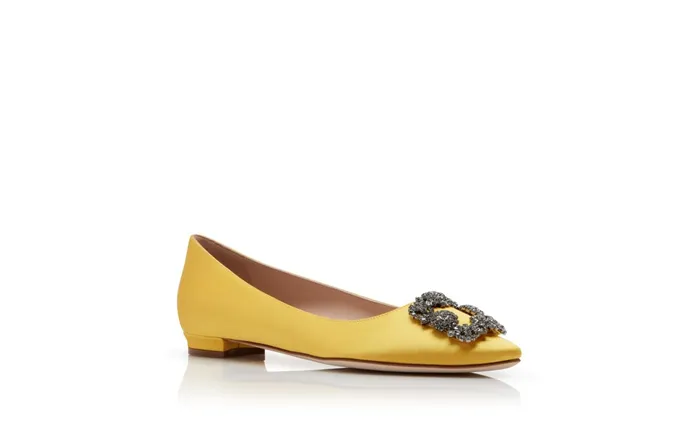 Women Hangisi Manolo Blahnik HANGISIFLAT Yellow Satin Jewel Buckle Flat Shoes Women Hangisi Manolo Blahnik HANGISIFLAT Yellow Satin Jewel Buckle Flat Shoes