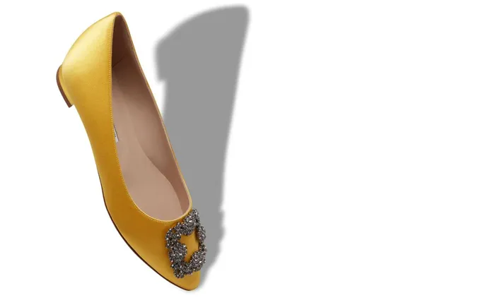Women Hangisi Manolo Blahnik HANGISIFLAT Yellow Satin Jewel Buckle Flat Shoes Women Hangisi Manolo Blahnik HANGISIFLAT Yellow Satin Jewel Buckle Flat Shoes