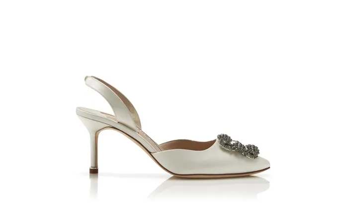Women Hangisi Manolo Blahnik HANGISLI Cream Satin Jewel Buckle Slingback Pumps Women Hangisi Manolo Blahnik HANGISLI Cream Satin Jewel Buckle Slingback Pumps
