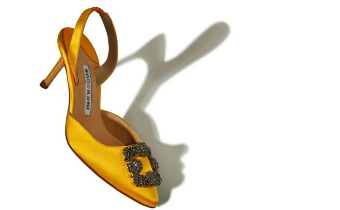 Women Hangisi Manolo Blahnik HANGISLI Yellow Satin Jewel Buckle Slingback Pumps Women Hangisi Manolo Blahnik HANGISLI Yellow Satin Jewel Buckle Slingback Pumps