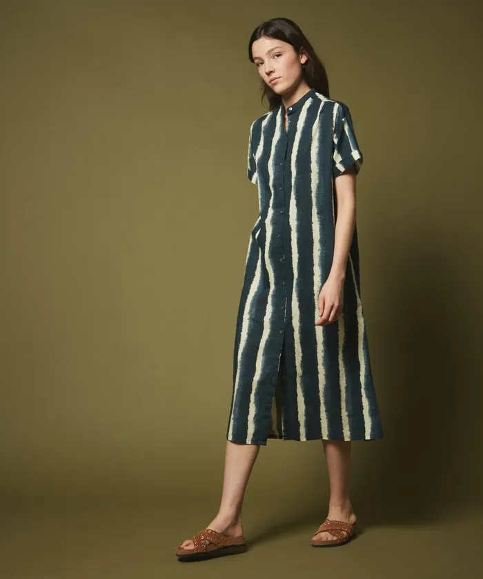 Women Hartford Dresses Richa Navy Faded Stripes Shirt Dress