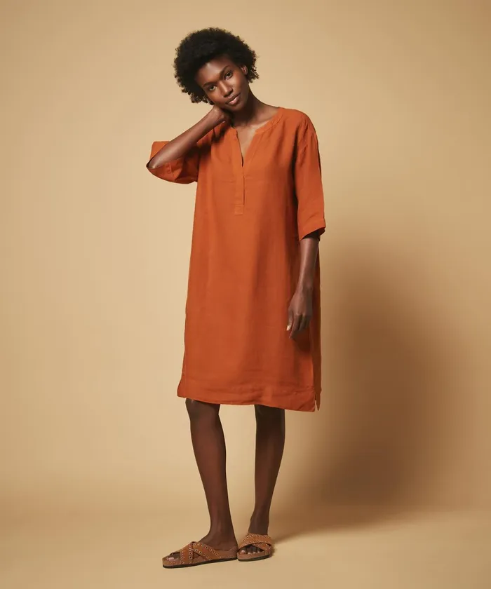 Women Hartford Dresses Ring Caramel Linen Dress