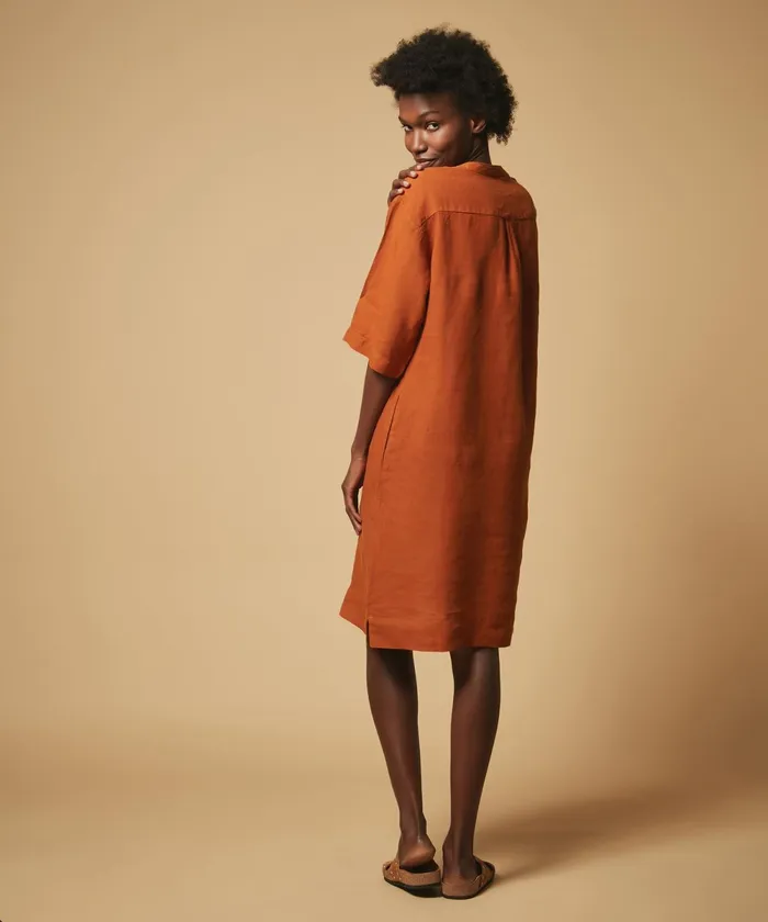 Women Hartford Dresses Ring Caramel Linen Dress