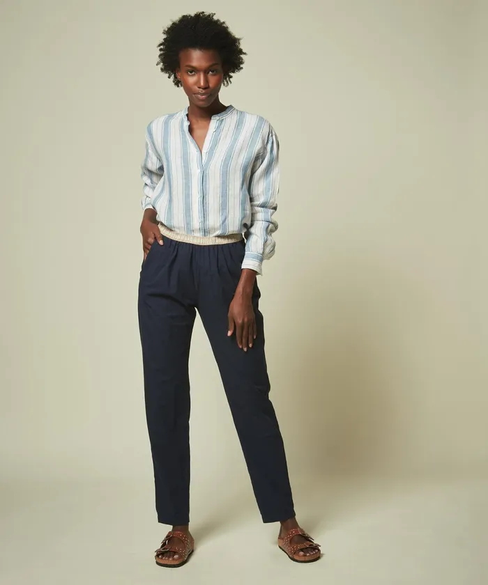 Women Hartford Pants Navy Cotton Voile Pove Pants