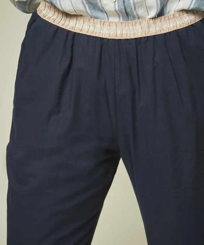 Women Hartford Pants Navy Cotton Voile Pove Pants