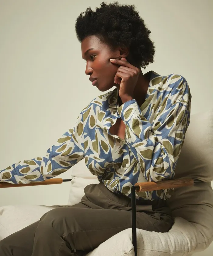 Women Hartford Shirts and Tops Blue Modern Leaves Printed Shirt