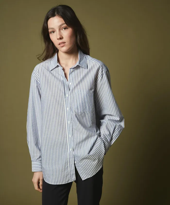 Women Hartford Shirts and Tops Large Blue Striped Cliff Shirt