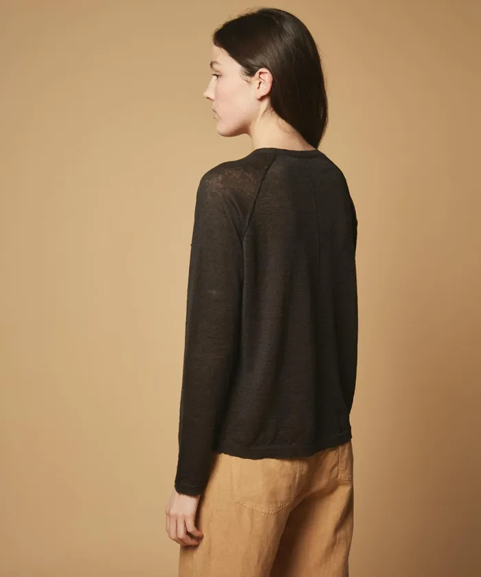 Women Hartford Sweaters Mermoz Charcoal Linen Cardigan