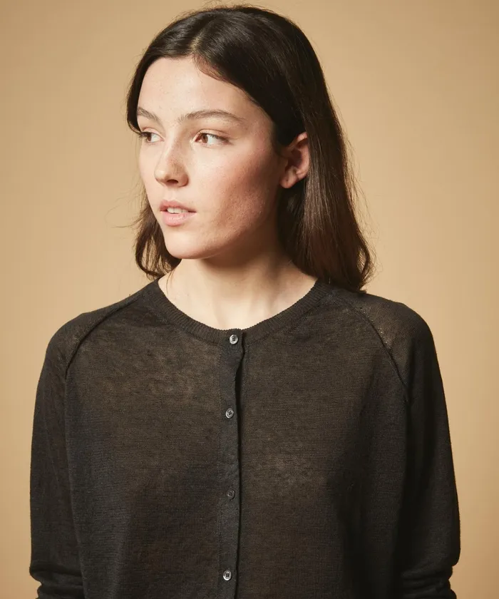 Women Hartford Sweaters Mermoz Charcoal Linen Cardigan