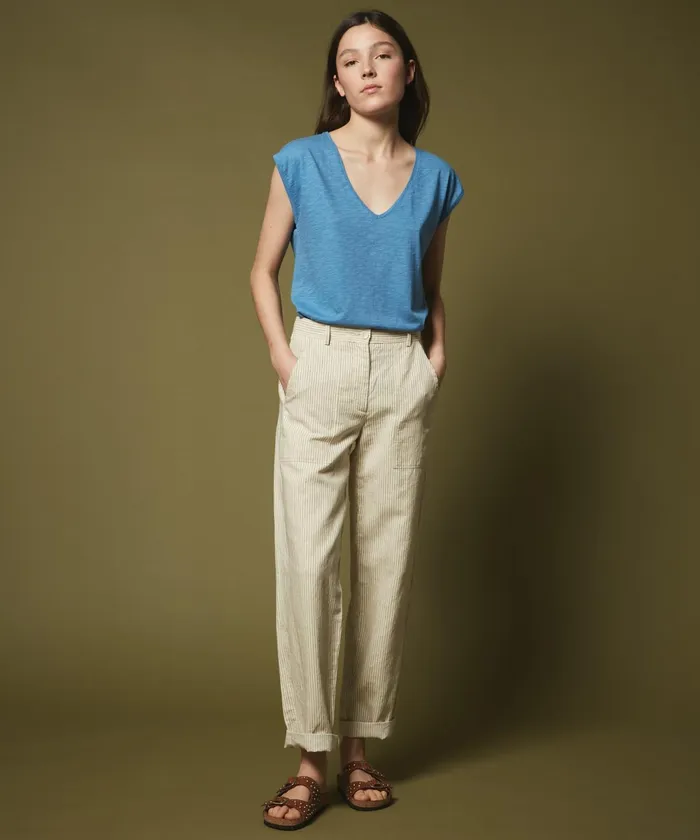 Women Hartford TShirts Slub Cotton Cobalt Tolunay TShirt