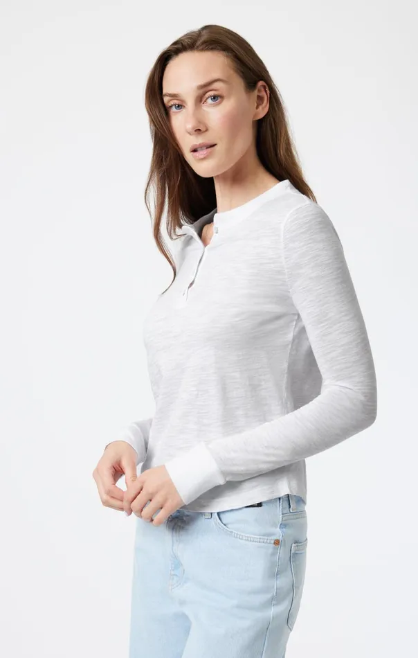 Women Henley TShirt In Snow Grey Melange Mavi Jeans Tops and TShirts Women Henley TShirt In Snow Grey Melange Mavi Jeans Tops and TShirts