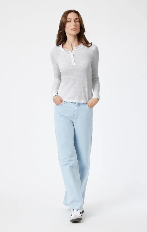 Women Henley TShirt In Snow Grey Melange Mavi Jeans Tops and TShirts Women Henley TShirt In Snow Grey Melange Mavi Jeans Tops and TShirts