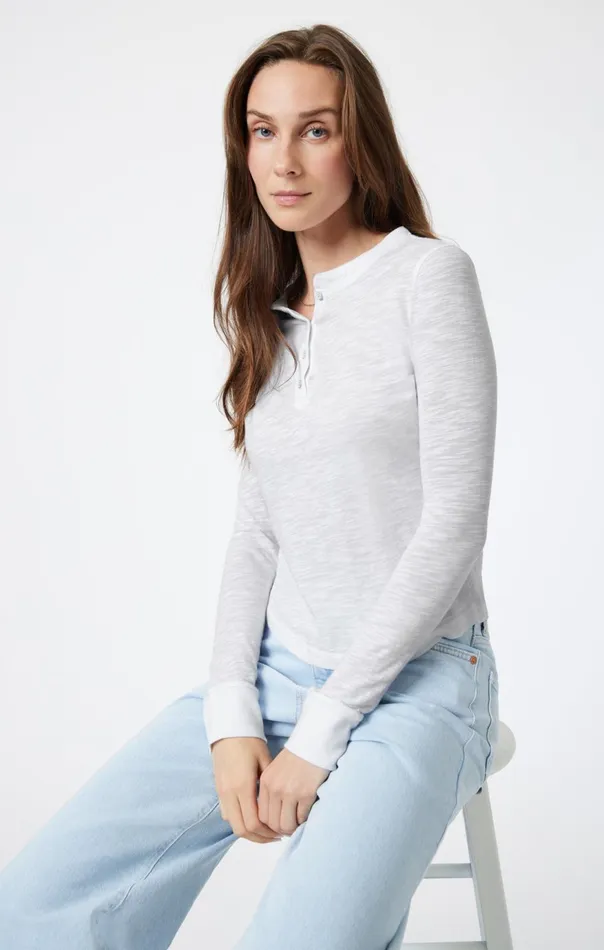 Women Henley TShirt In Snow Grey Melange Mavi Jeans Tops and TShirts Women Henley TShirt In Snow Grey Melange Mavi Jeans Tops and TShirts