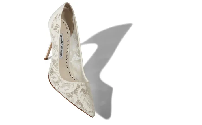 Women High Heels Manolo Blahnik BBLA BRIDE White Lace Pointed Toe Pumps Women High Heels Manolo Blahnik BBLA BRIDE White Lace Pointed Toe Pumps