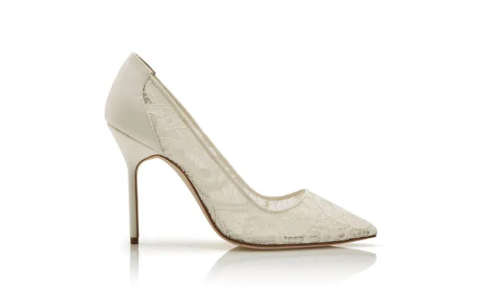 Women High Heels Manolo Blahnik BBLA BRIDE White Lace Pointed Toe Pumps Women High Heels Manolo Blahnik BBLA BRIDE White Lace Pointed Toe Pumps