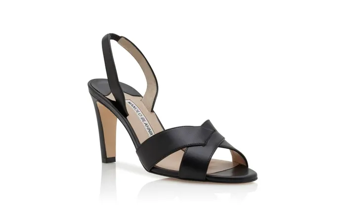 Women High Heels Manolo Blahnik BOTTINU Black Nappa Leather Slingback Sandals Women High Heels Manolo Blahnik BOTTINU Black Nappa Leather Slingback Sandals