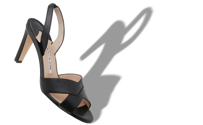 Women High Heels Manolo Blahnik BOTTINU Black Nappa Leather Slingback Sandals Women High Heels Manolo Blahnik BOTTINU Black Nappa Leather Slingback Sandals