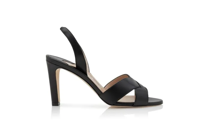 Women High Heels Manolo Blahnik BOTTINU Black Nappa Leather Slingback Sandals Women High Heels Manolo Blahnik BOTTINU Black Nappa Leather Slingback Sandals
