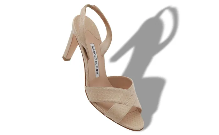 Women High Heels Manolo Blahnik BOTTINU Light Sand Snakeskin Slingback Sandals Women High Heels Manolo Blahnik BOTTINU Light Sand Snakeskin Slingback Sandals