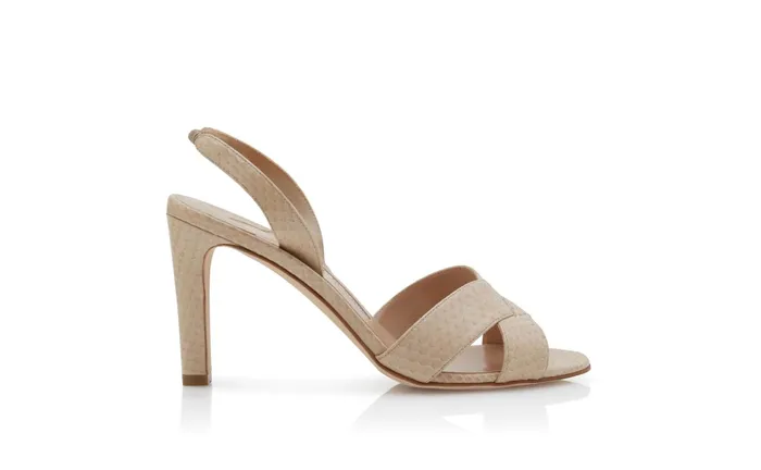 Women High Heels Manolo Blahnik BOTTINU Light Sand Snakeskin Slingback Sandals Women High Heels Manolo Blahnik BOTTINU Light Sand Snakeskin Slingback Sandals