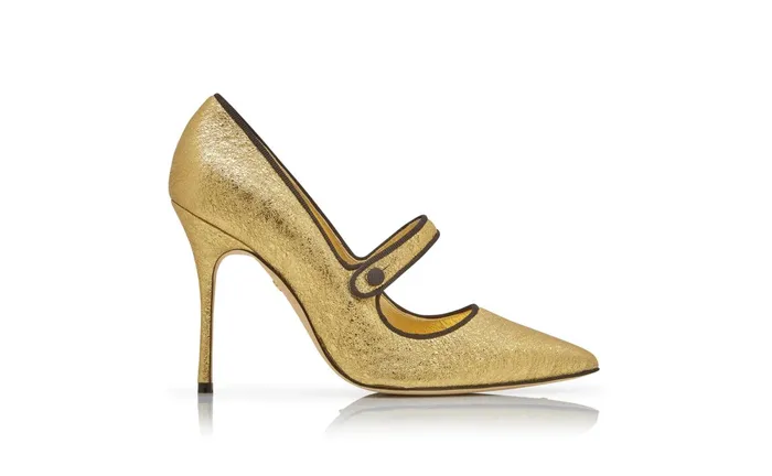 Women High Heels Manolo Blahnik CAMPARINEW Gold Nappa Leather Mary Jane Pumps Women High Heels Manolo Blahnik CAMPARINEW Gold Nappa Leather Mary Jane Pumps