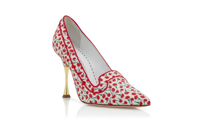 Women High Heels Manolo Blahnik LETO Red Cotton Floral Pattern Pointed Toe Pumps Women High Heels Manolo Blahnik LETO Red Cotton Floral Pattern Pointed Toe Pumps